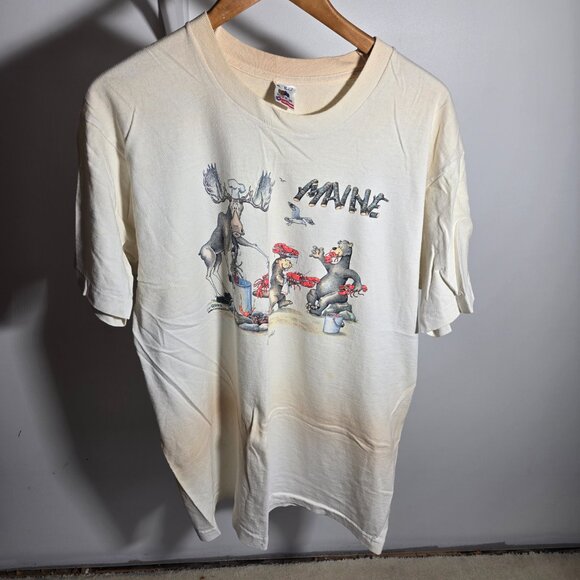 Vintage Maine Tee Made in USA Fruit of the Loom XL Lobster Boil Moose Bear - Picture 2 of 7